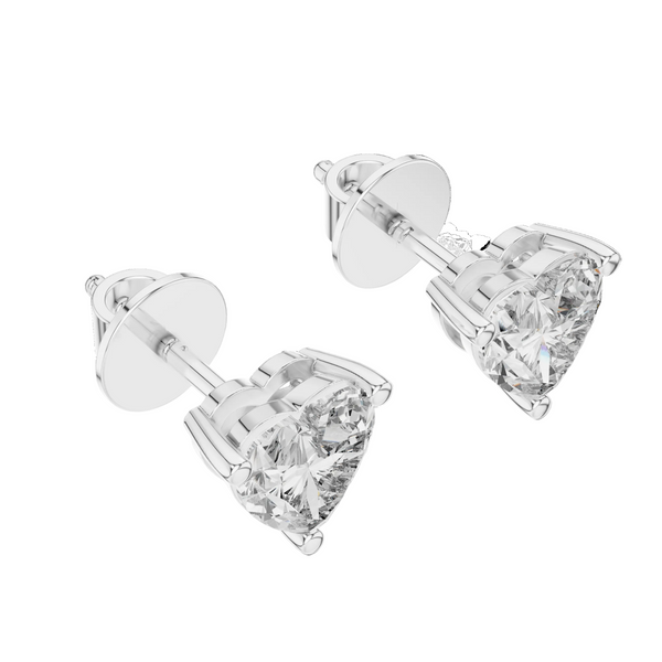 Pair of silver stud earrings with clear gemstones on a white background