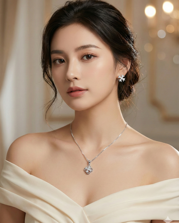 CZ Stones studded Silver 925 Pendent Set includes Pendent, Chain and Earrings