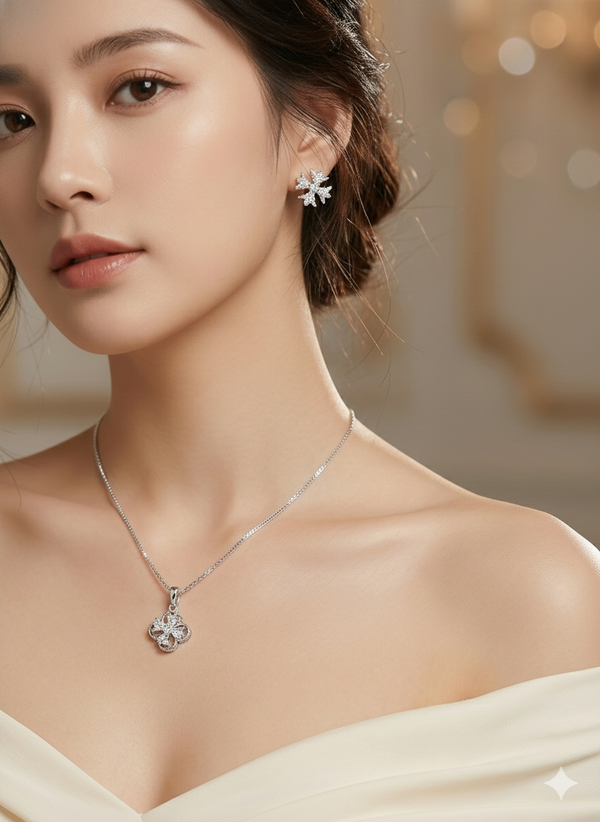 CZ Stones studded Silver 925 Pendent Set includes Pendent, Chain and Earrings