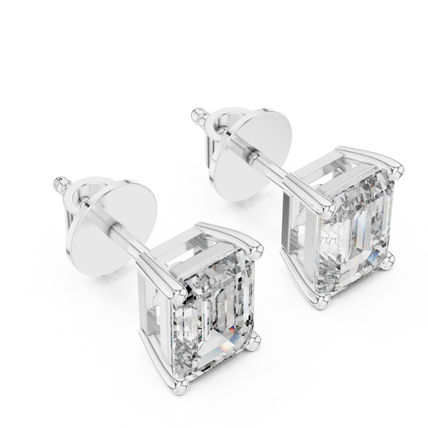 Single Solitaire Earrings with Emrald Shape Moissanite Diamonds | ER ER-0007