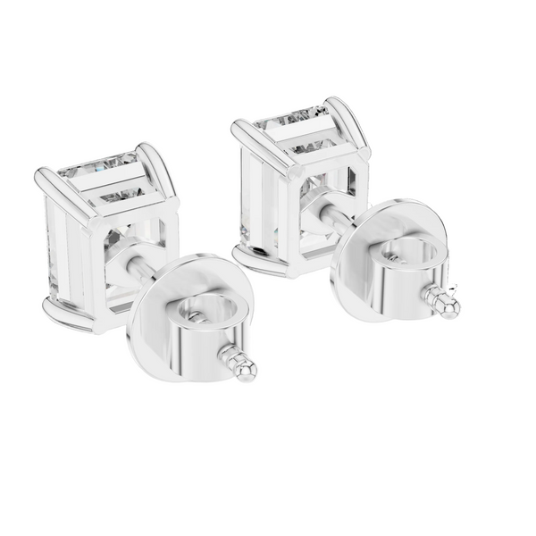 Pair of silver stud earrings on a white background